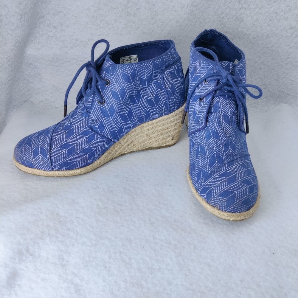 Toms 'Whisper' Canvas Shashiko Desert Espadrille Wedge Sz 8 Blue